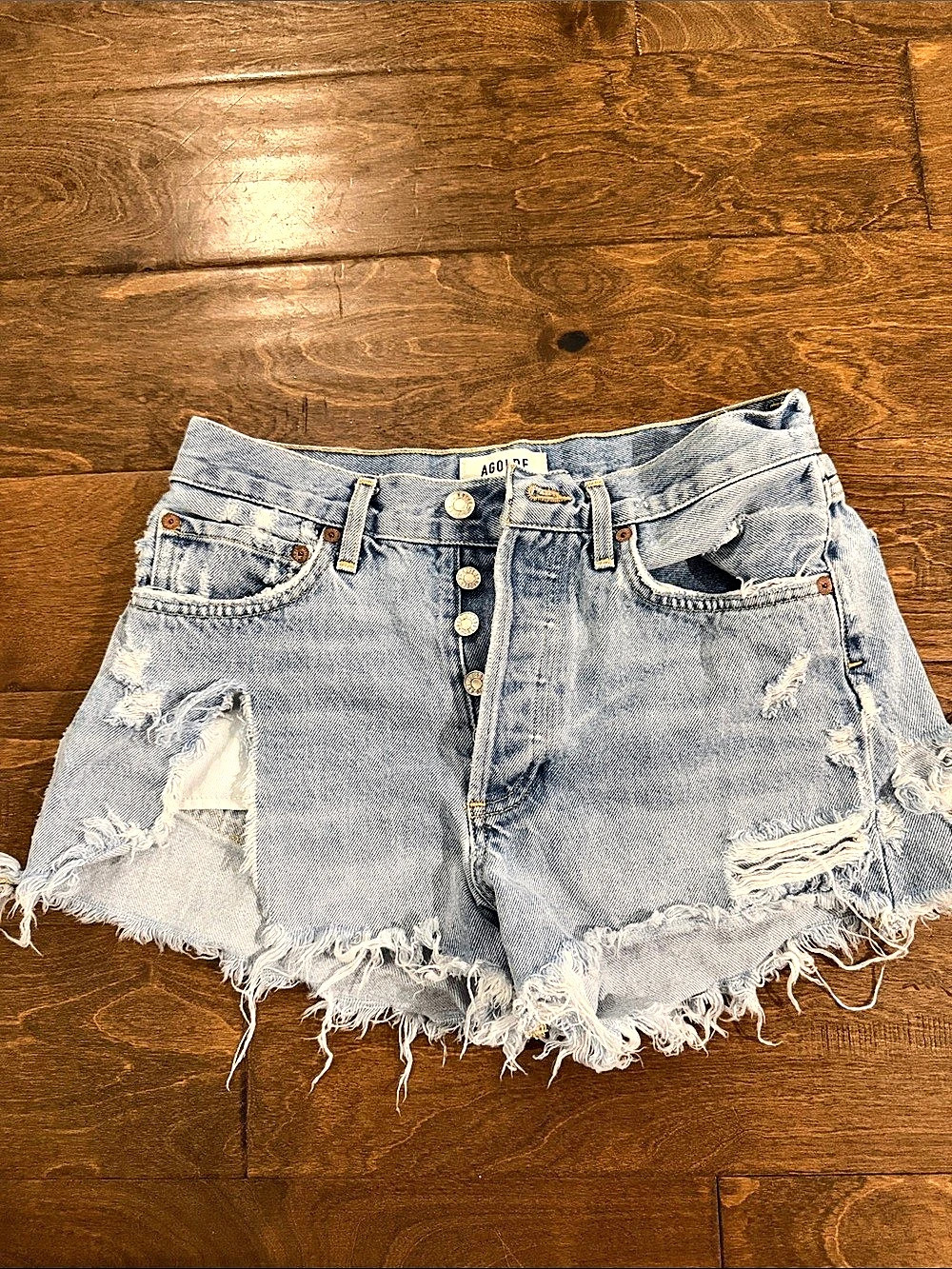 AGOLDE Parker Vintage Cut Off Short Jean Shorts Waist 24 Blue